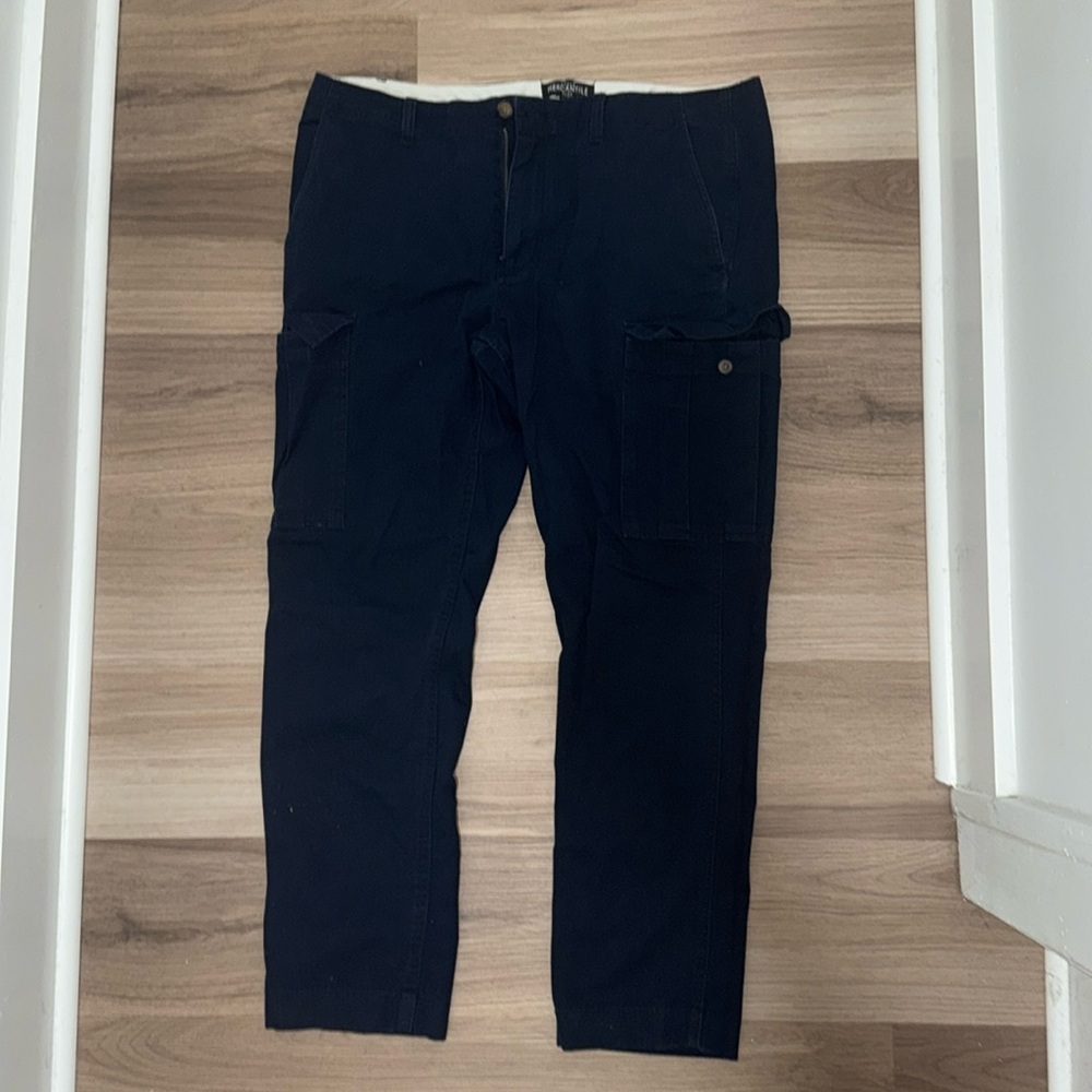 J Crew Cargo Pant in Indigo Dyed Herringbone Fabric Sz 36x30